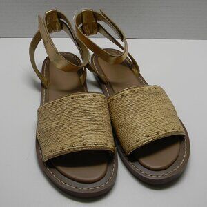 Sarto Rosa Sandals Ankle Straps Raffia Gold Size 7.5 NWOT